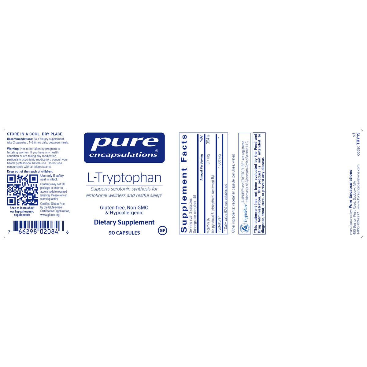 L-Tryptophan 500mg 90 Capsules