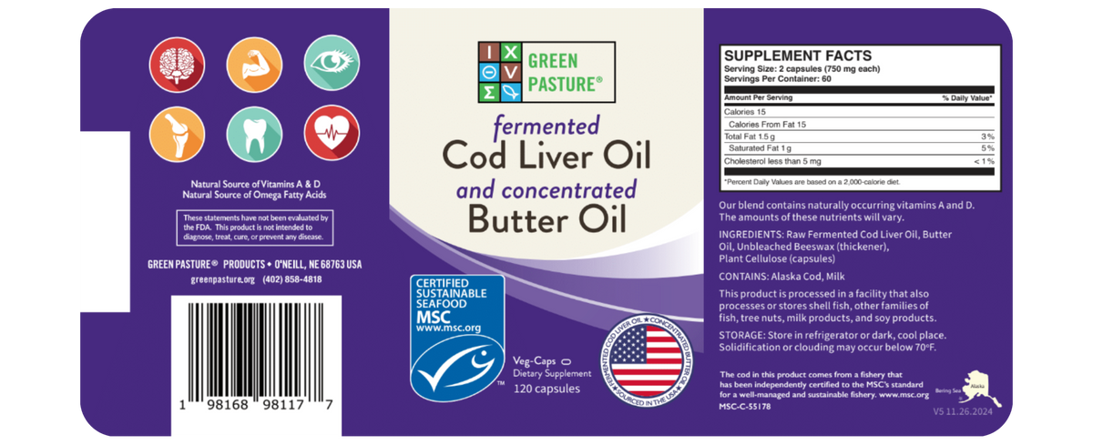 Cod Liver Oil/Butter Oil Blend 120 Capsules