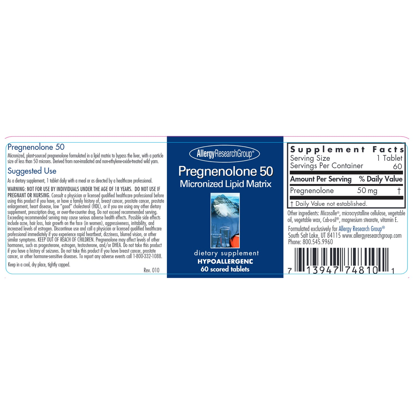 Pregnenolone 50 mg Micronized Lipid Matrix 60 Tablets