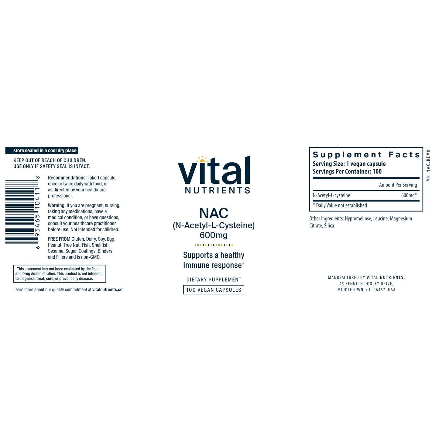 NAC (N-Acetyl-l-Cysteine) 600 mg 100 Capsules