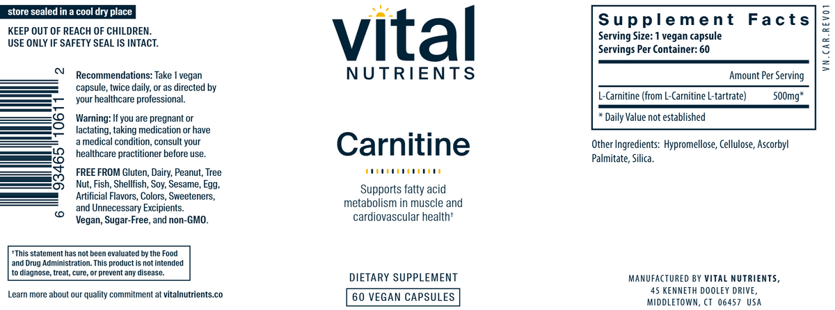 Carnitine 500mg 60 Capsules