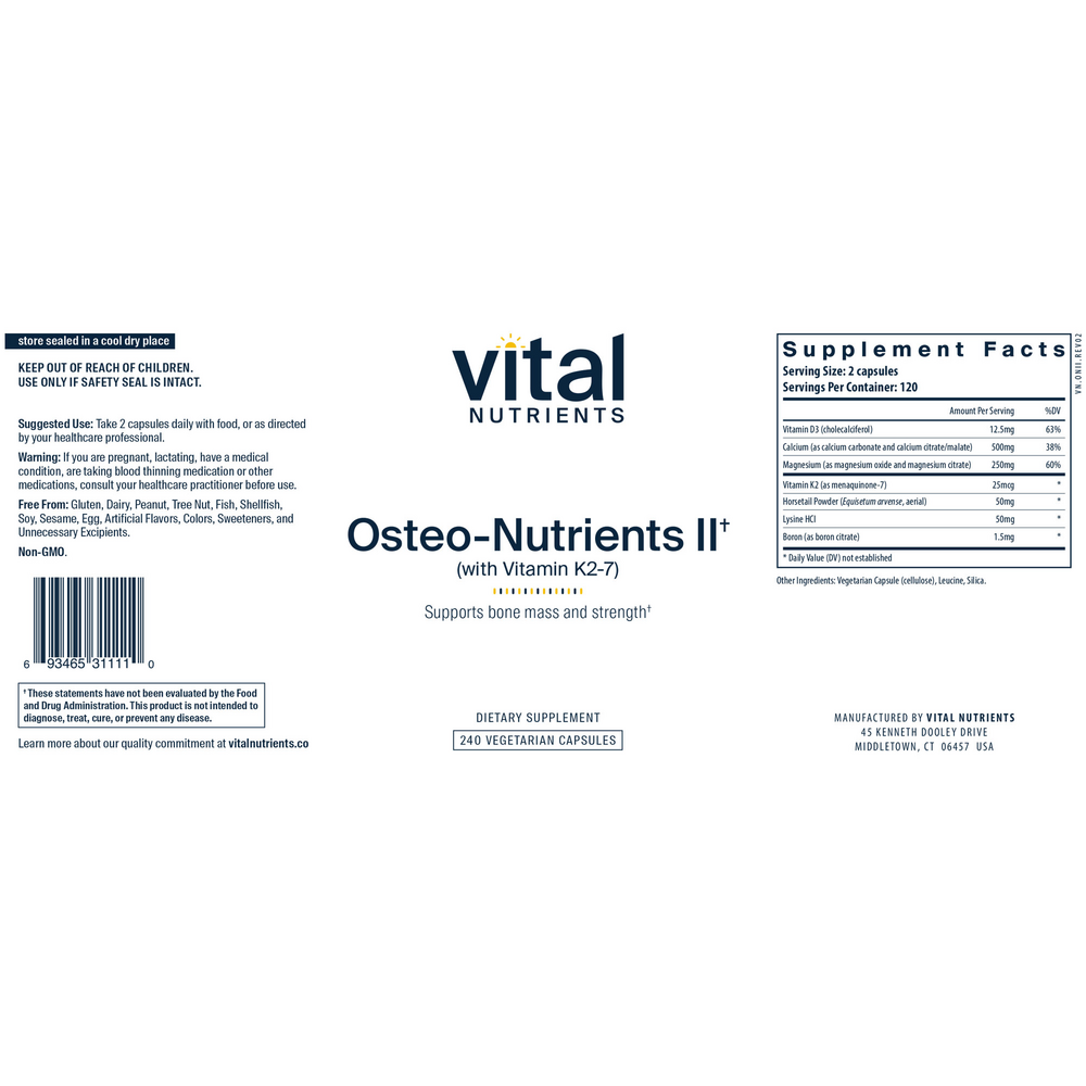 Osteo-Nutrients II (with Vit K2-7) 240 Capsules