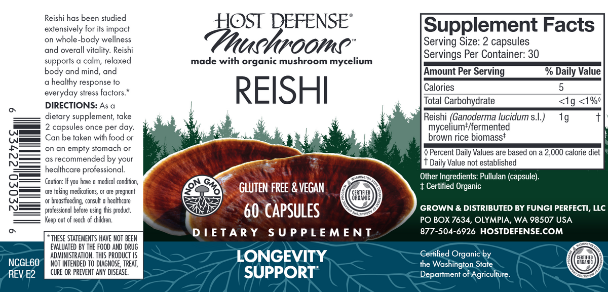 Host Defense Reishi Mushroom (Ganoderma) 60 Capsules